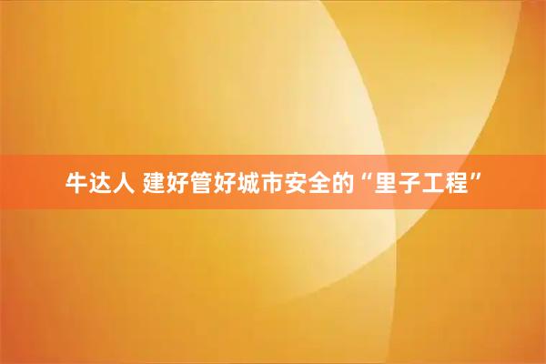 牛达人 建好管好城市安全的“里子工程”